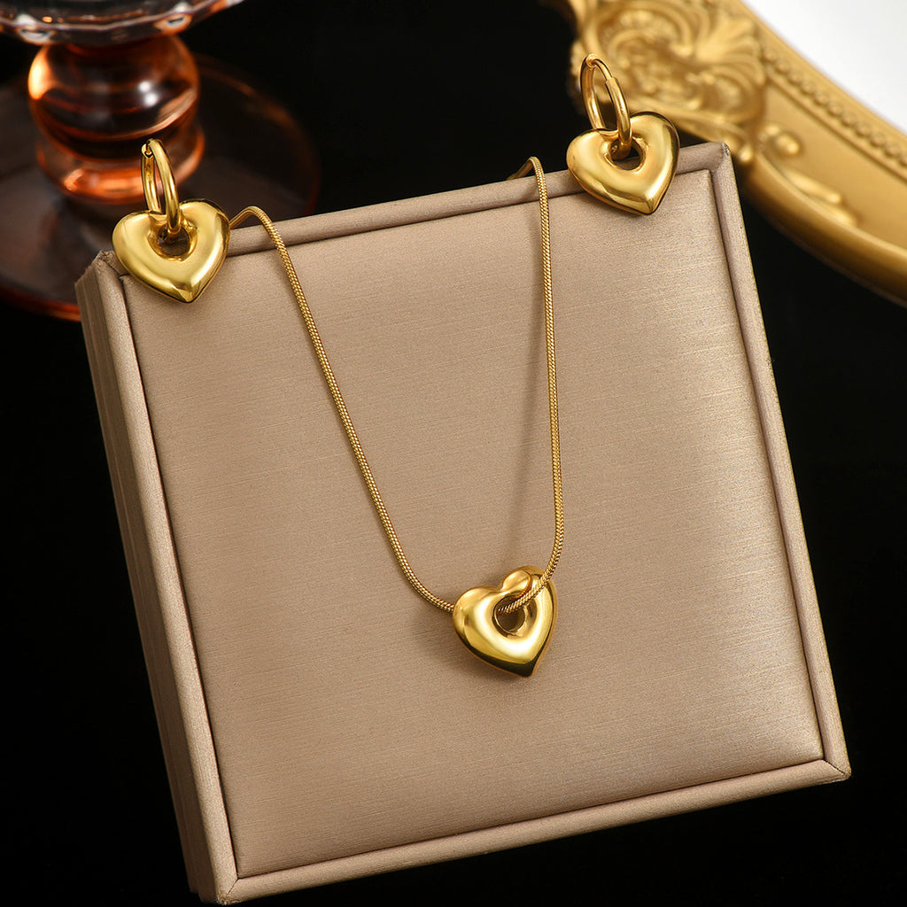 Lxalry 18K Gold Heart Pendant Necklace & Hoop Earrings Set