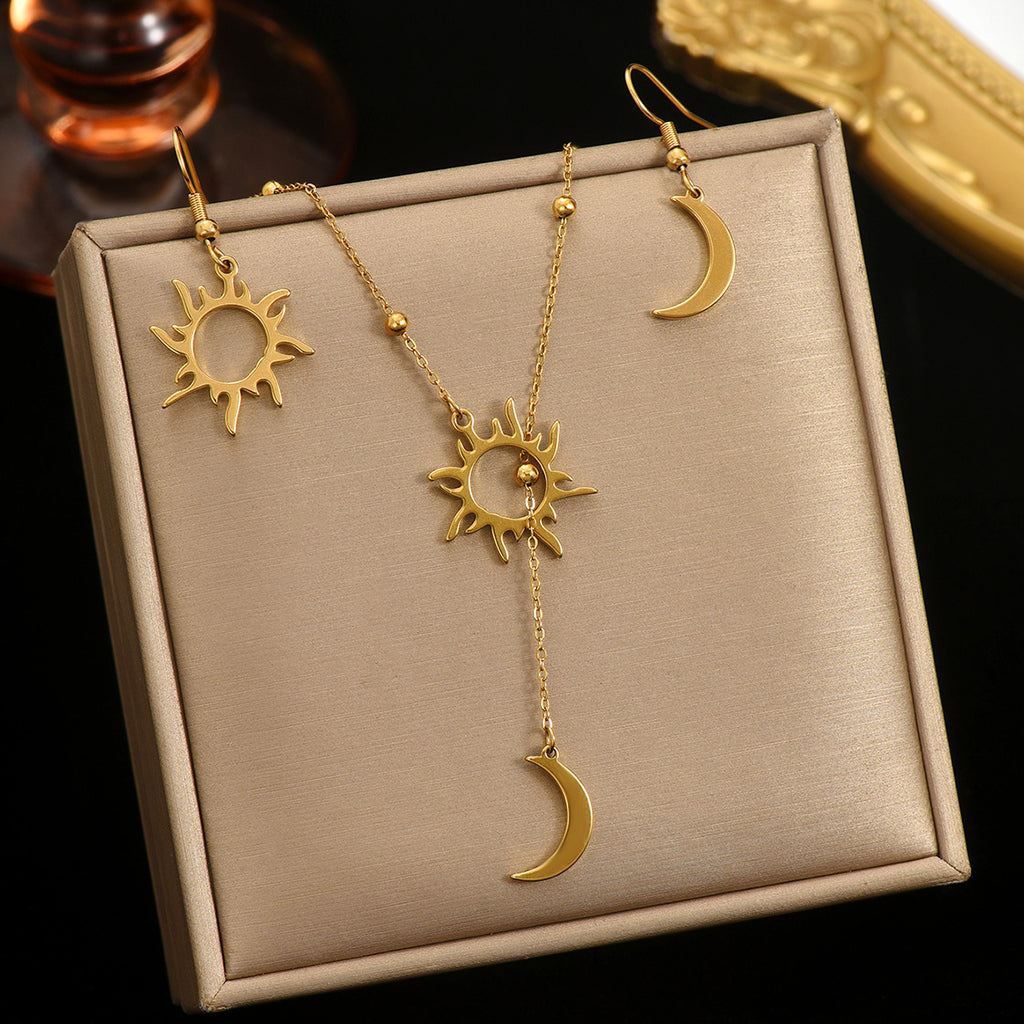 Sun And Moon Necklace And Earrings Set