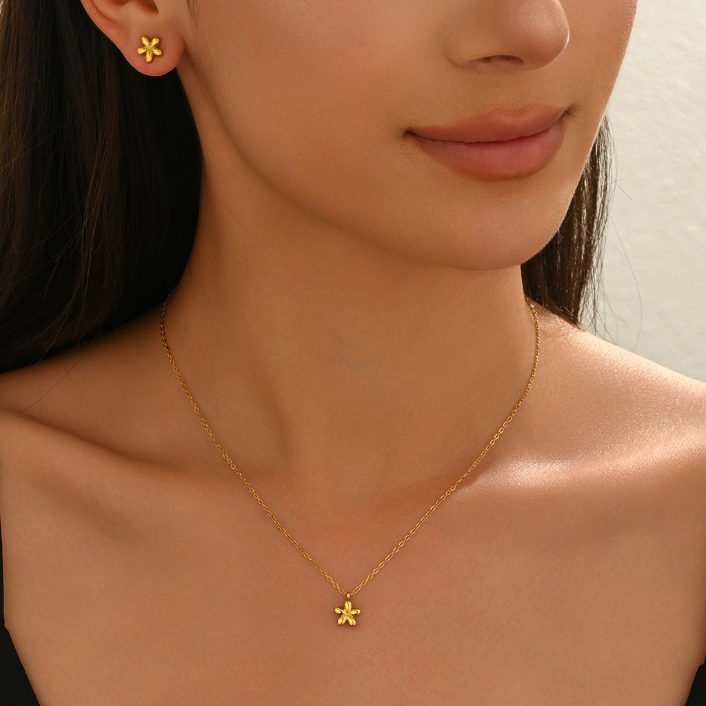 Flower Pendant Necklace and Earrings Set
