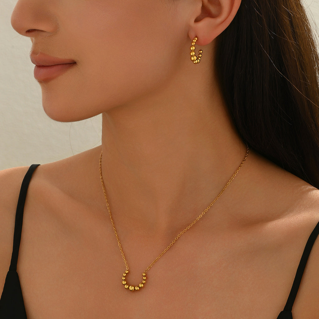 Golden Crescent Pendant Necklace and Earrings Set