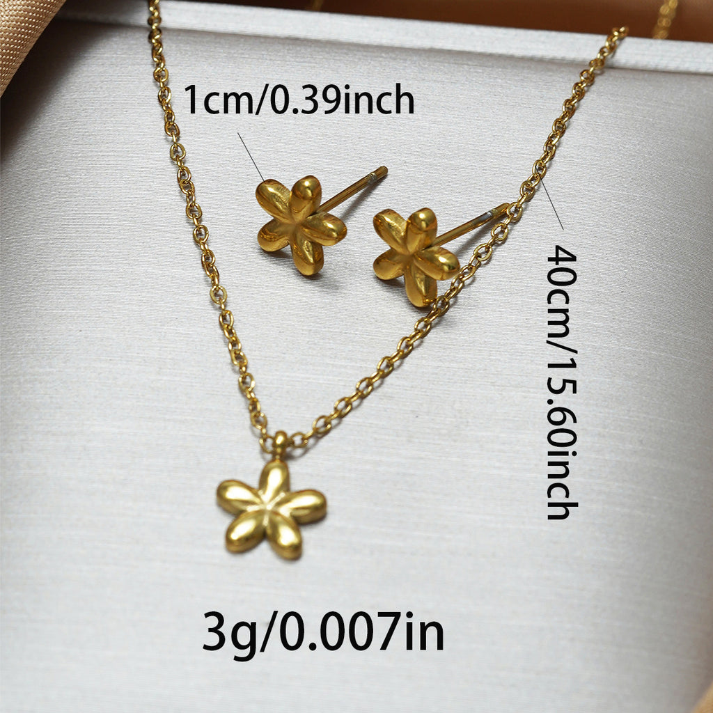 Flower Pendant Necklace and Earrings Set