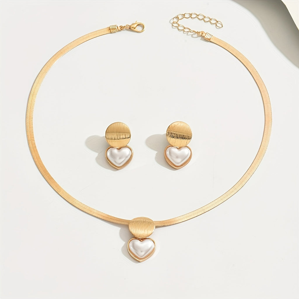 Heart & Pearl Collarbone Necklace Set