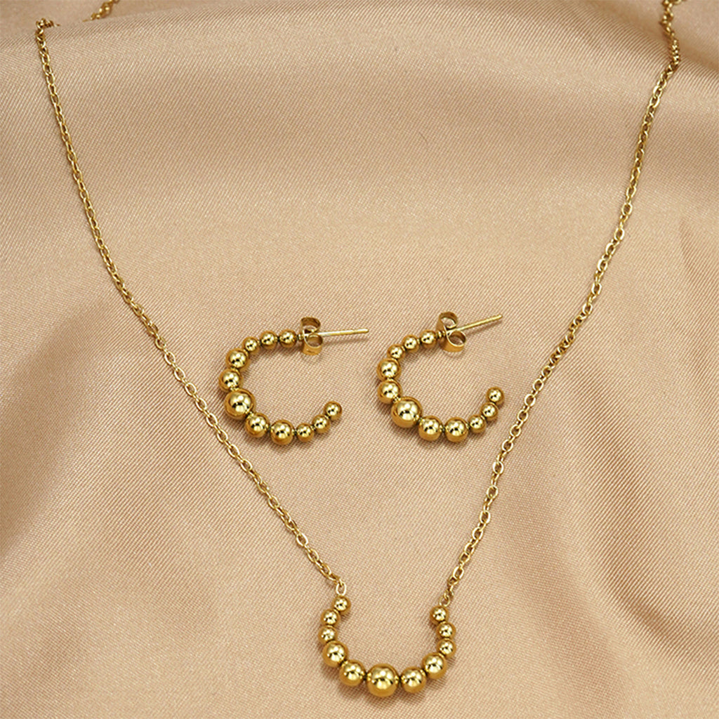 Golden Crescent Pendant Necklace and Earrings Set
