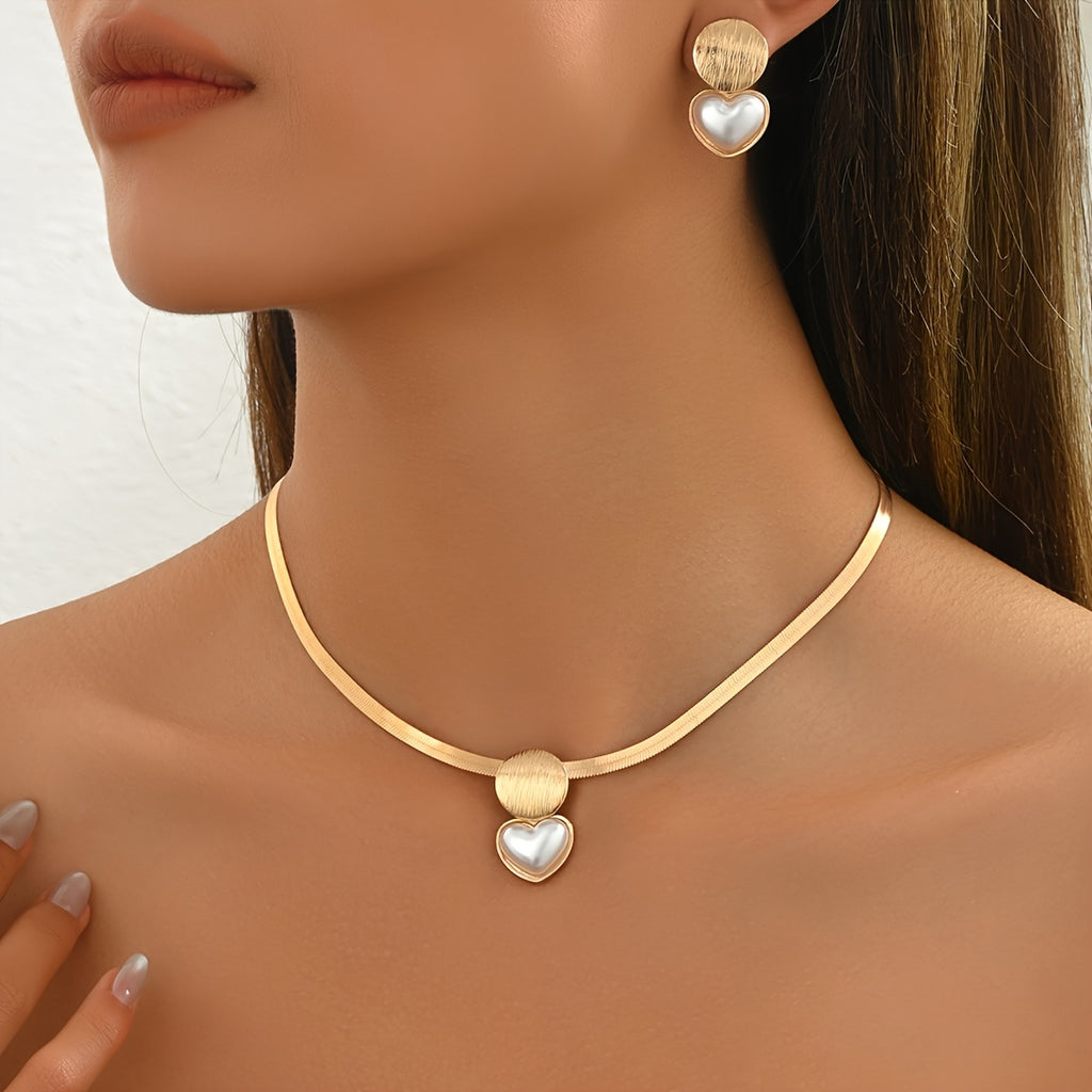 Heart & Pearl Collarbone Necklace Set