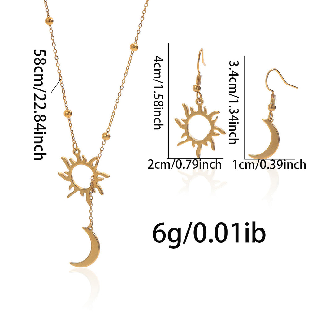 Sun And Moon Necklace And Earrings Set