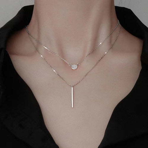 Double Chain with Long Stick Zircon Pendant