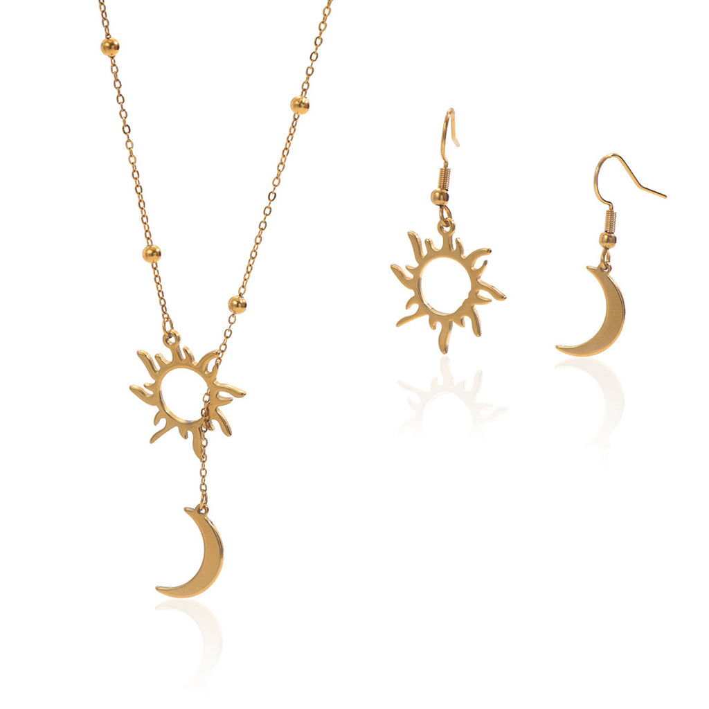 Sun And Moon Necklace And Earrings Set