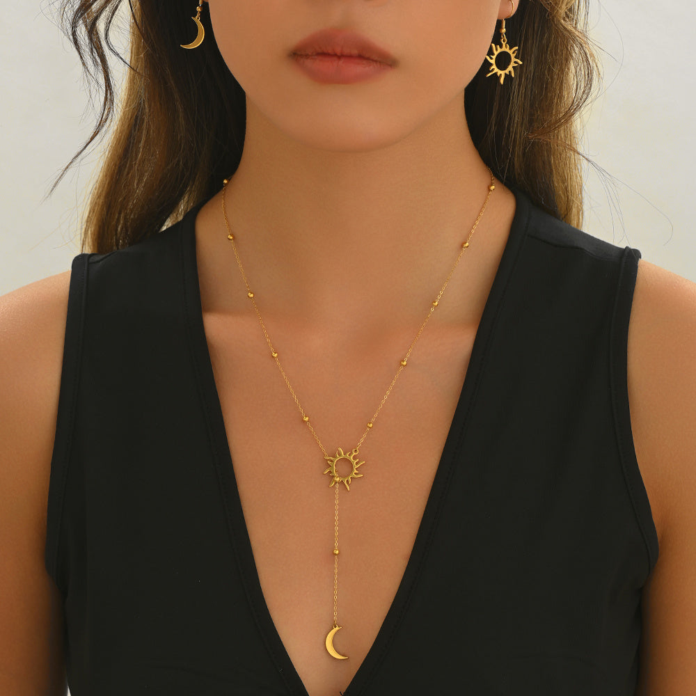 Sun And Moon Necklace And Earrings Set