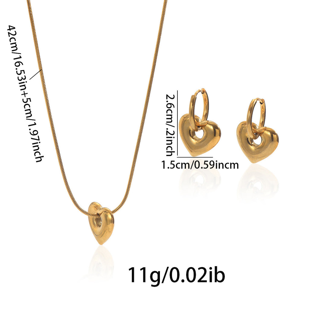 Lxalry 18K Gold Heart Pendant Necklace & Hoop Earrings Set